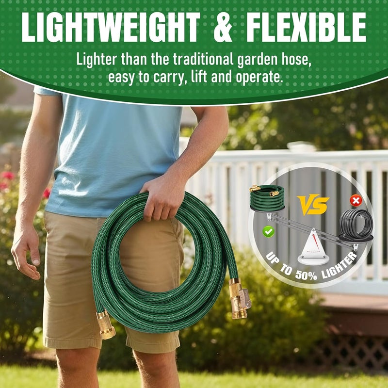 EOOIO Garden Hose 75 ft NON-EXPANDABLE Water Hose, Flexible & Lightweight Kink Resistant Hybrid Hose, Leak-Proof Heavy Duty, Super Durable Fabric with 3/4" Solid Brass Connectors - Image 3